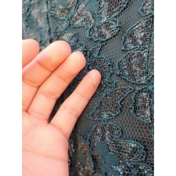 Metallic Green Lace Minidress by Jessica McClintock Gunne Sax - Size 3/4 - Picture 6 of 7